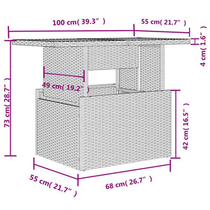 Gartentisch Grau Poly Rattan Glasplatte 100x55 cm