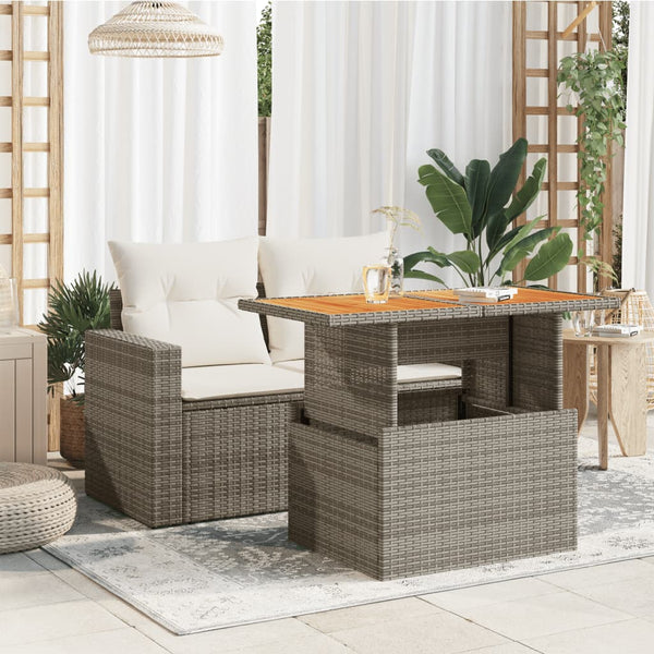 Gartentisch Grau Poly Rattan Akazienholz 100x55 cm