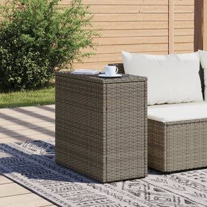 Garten Beistelltisch Grau Rattan mit Glasplatte