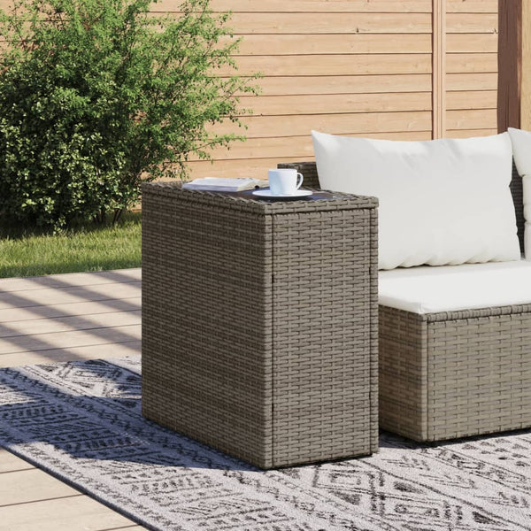 Garten Beistelltisch Grau Rattan mit Glasplatte