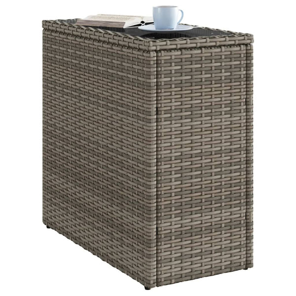 Garten Beistelltisch Grau Rattan mit Glasplatte
