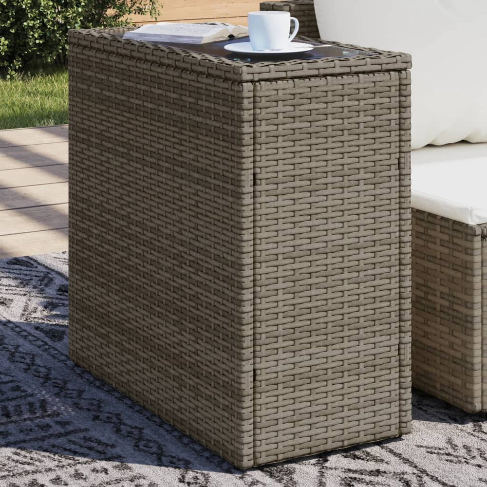 Garten Beistelltisch Grau Rattan mit Glasplatte
