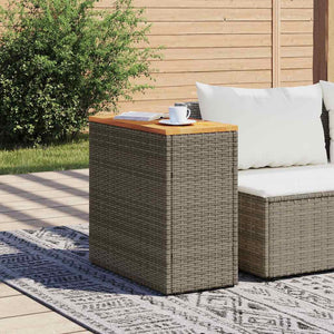 Garten Beistelltisch Rattan Grau mit Holzplatte