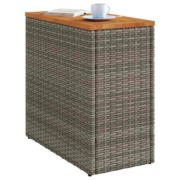 Garten Beistelltisch Rattan Grau mit Holzplatte