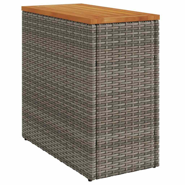 Garten Beistelltisch Rattan Grau mit Holzplatte