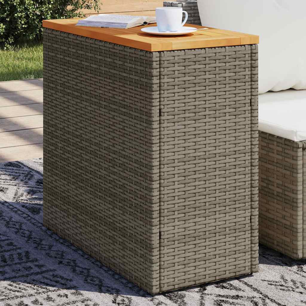 Garten Beistelltisch Rattan Grau mit Holzplatte
