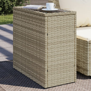 Garten Beistelltisch Poly Rattan mit Glasplatte