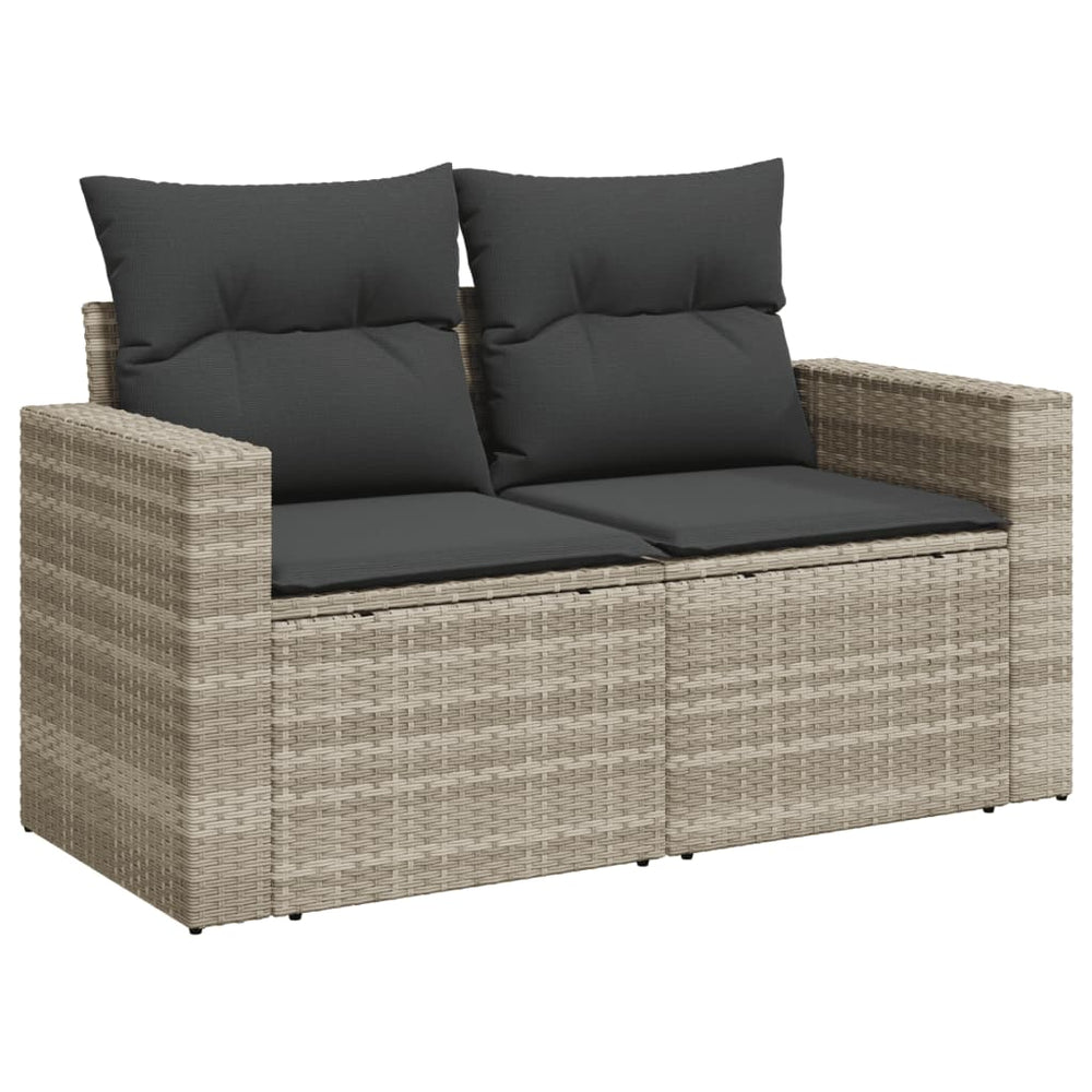 Gartensofa 2-Sitzer Hellgrau Poly Rattan mit Kissen