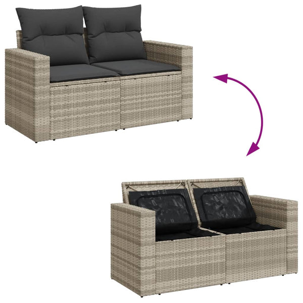 vidaXL Canapé de jardin 2 places avec coussins Gris clair résine tressée