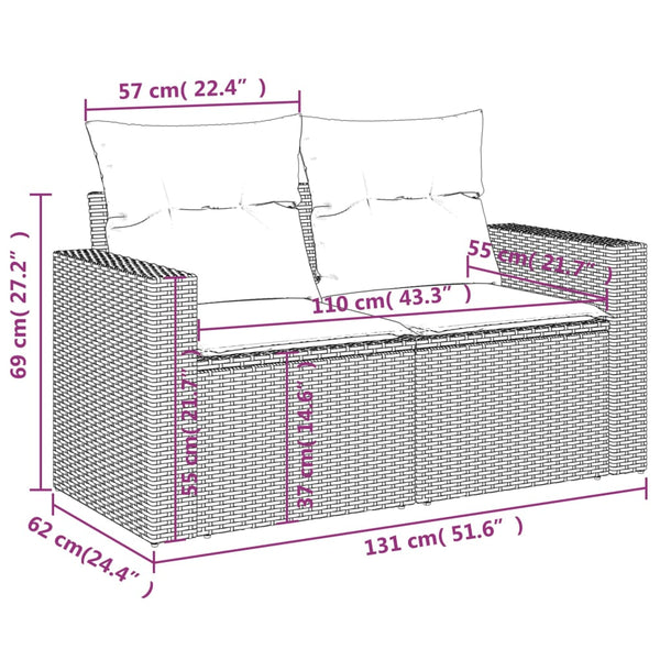 vidaXL Canapé de jardin 2 places avec coussins Gris clair résine tressée