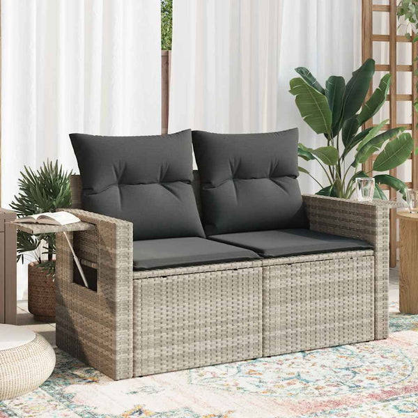 vidaXL Canapé de jardin 2 places avec coussins Gris clair résine tressée