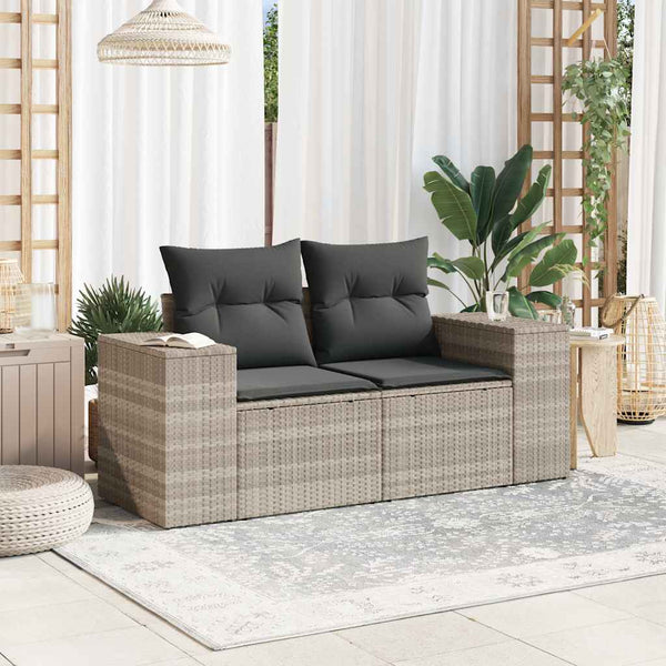 vidaXL Canapé de jardin 2 places avec coussins Gris clair résine tressée