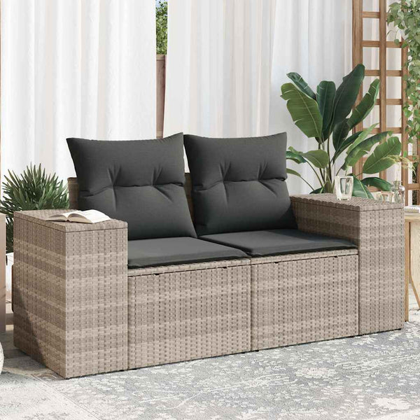 vidaXL Canapé de jardin 2 places avec coussins Gris clair résine tressée