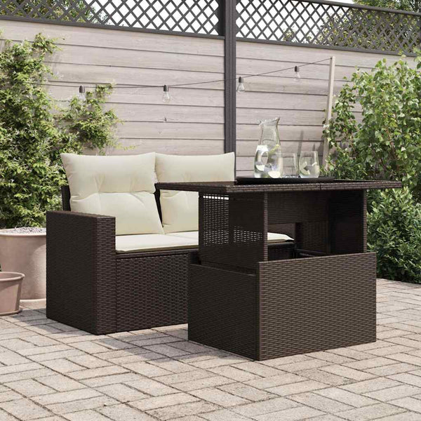 Gartentisch Braun Poly Rattan Glasplatte 100x55 cm