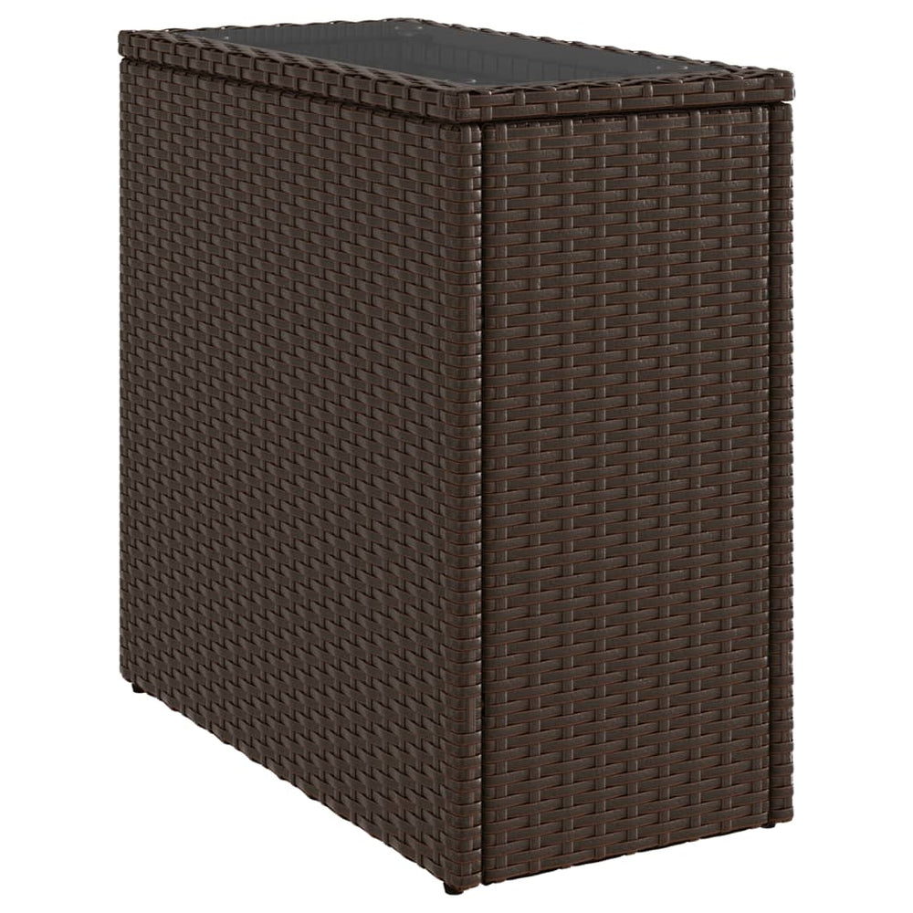 Braun Rattan Garten-Beistelltisch mit Glasplatte