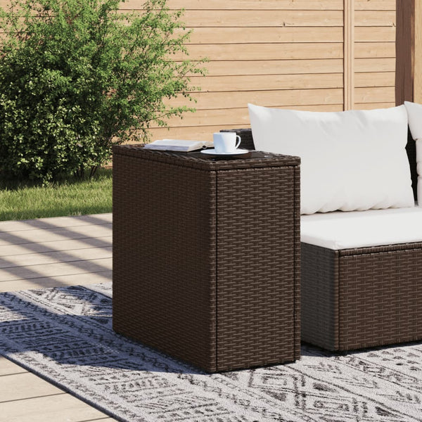 Braun Rattan Garten-Beistelltisch mit Glasplatte