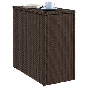 Braun Rattan Garten-Beistelltisch mit Glasplatte