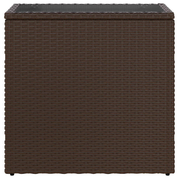 Braun Rattan Garten-Beistelltisch mit Glasplatte