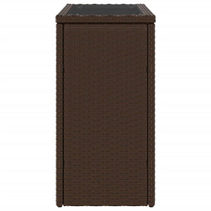 Braun Rattan Garten-Beistelltisch mit Glasplatte