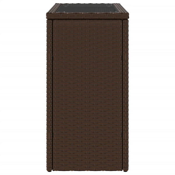 Braun Rattan Garten-Beistelltisch mit Glasplatte