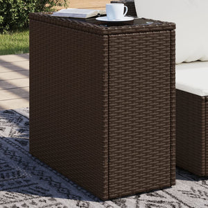 Braun Rattan Garten-Beistelltisch mit Glasplatte