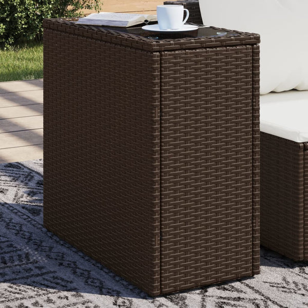 Braun Rattan Garten-Beistelltisch mit Glasplatte