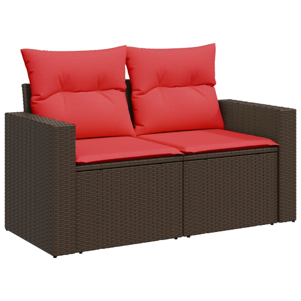 Gartensofa 2-Sitzer Braun Poly Rattan mit Kissen