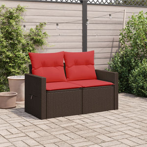 Gartensofa 2-Sitzer Braun Poly Rattan mit Kissen
