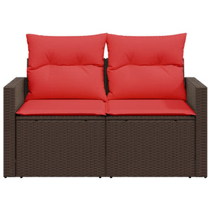 Gartensofa 2-Sitzer Braun Poly Rattan mit Kissen
