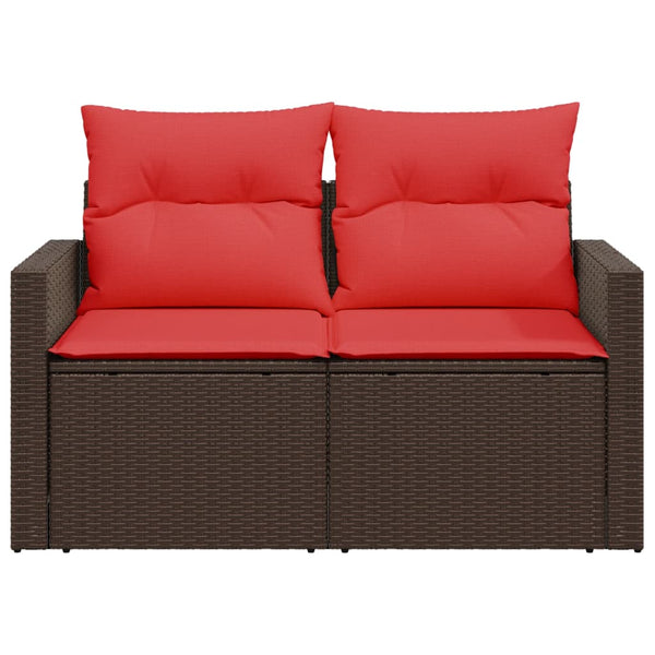 Gartensofa 2-Sitzer Braun Poly Rattan mit Kissen
