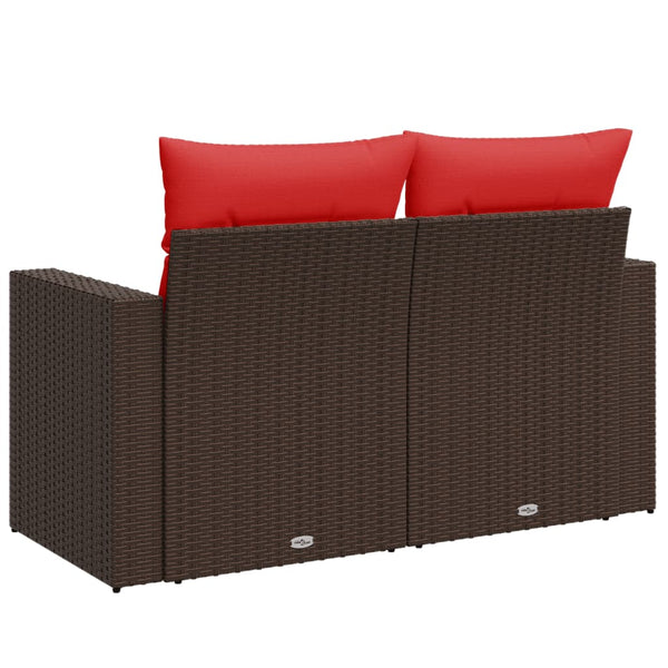 Gartensofa 2-Sitzer Braun Poly Rattan mit Kissen