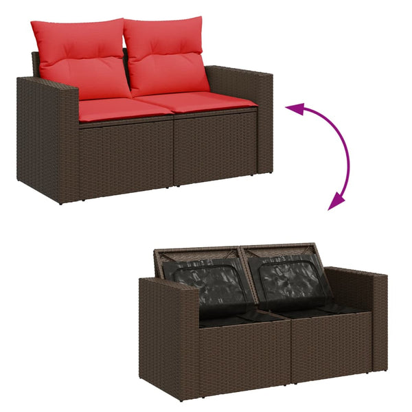 Gartensofa 2-Sitzer Braun Poly Rattan mit Kissen
