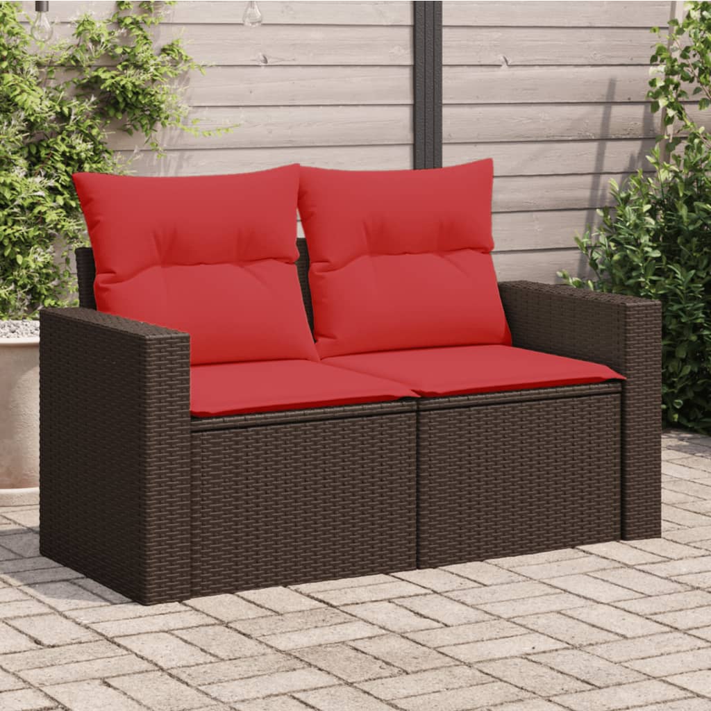 Gartensofa 2-Sitzer Braun Poly Rattan mit Kissen