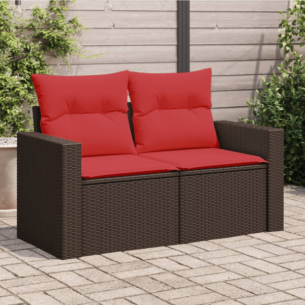 Gartensofa 2-Sitzer Braun Poly Rattan mit Kissen
