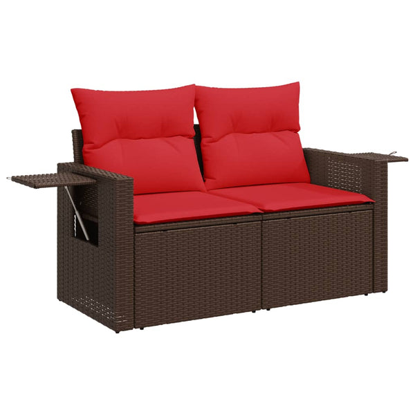 Gartensofa 2-Sitzer Braun Poly Rattan mit Kissen