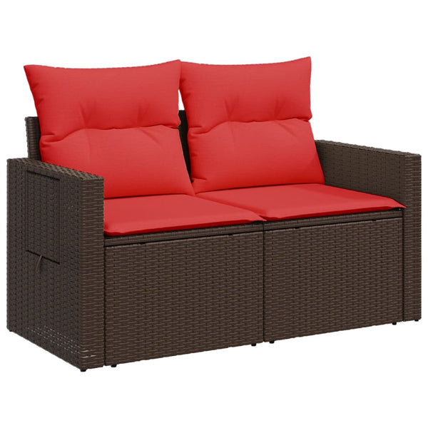 Gartensofa 2-Sitzer Braun Poly Rattan mit Kissen