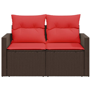 Gartensofa 2-Sitzer Braun Poly Rattan mit Kissen