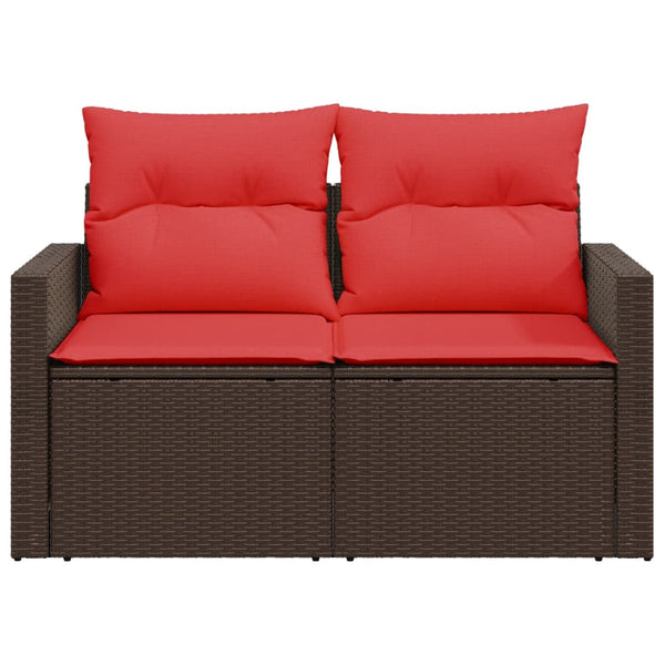 Gartensofa 2-Sitzer Braun Poly Rattan mit Kissen