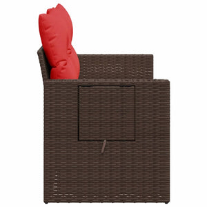 Gartensofa 2-Sitzer Braun Poly Rattan mit Kissen