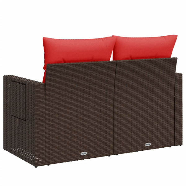 Gartensofa 2-Sitzer Braun Poly Rattan mit Kissen