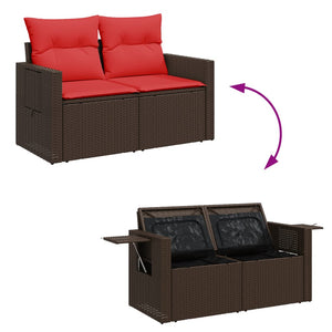 Gartensofa 2-Sitzer Braun Poly Rattan mit Kissen