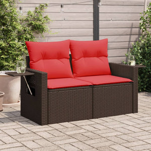 Gartensofa 2-Sitzer Braun Poly Rattan mit Kissen