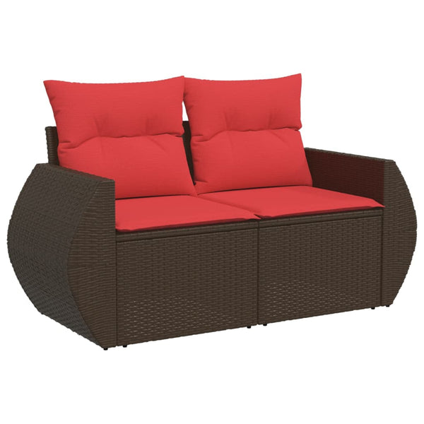 Gartensofa 2-Sitzer Braun Poly Rattan mit Kissen