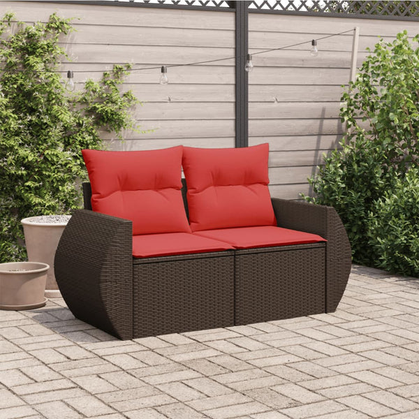 Gartensofa 2-Sitzer Braun Poly Rattan mit Kissen