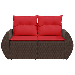 Gartensofa 2-Sitzer Braun Poly Rattan mit Kissen