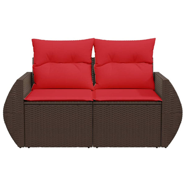 Gartensofa 2-Sitzer Braun Poly Rattan mit Kissen