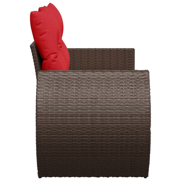 Gartensofa 2-Sitzer Braun Poly Rattan mit Kissen