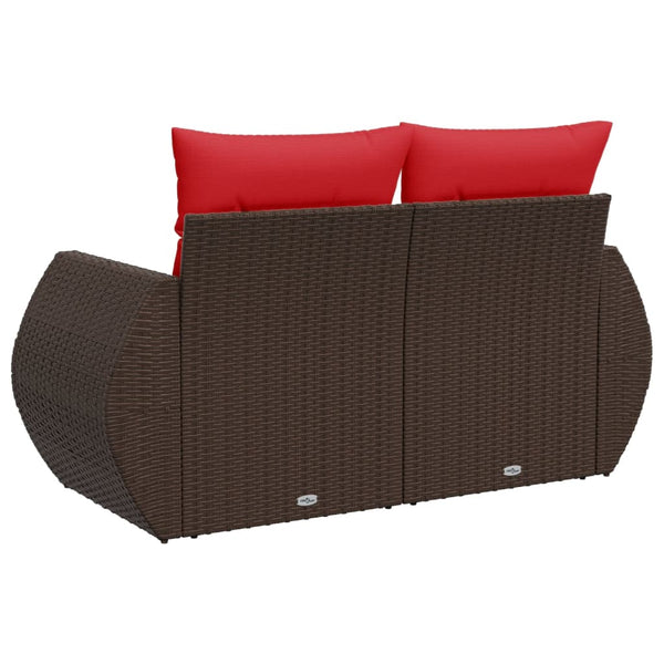 Gartensofa 2-Sitzer Braun Poly Rattan mit Kissen