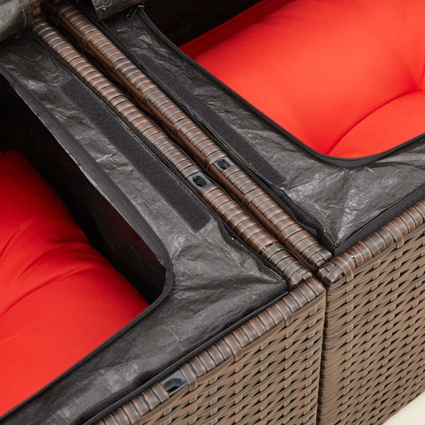 Gartensofa 2-Sitzer Braun Poly Rattan mit Kissen