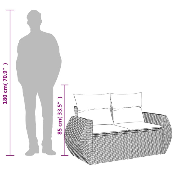 Gartensofa 2-Sitzer Braun Poly Rattan mit Kissen